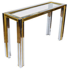 Console Table with Glass, Brass and Chrome-Plated Metal