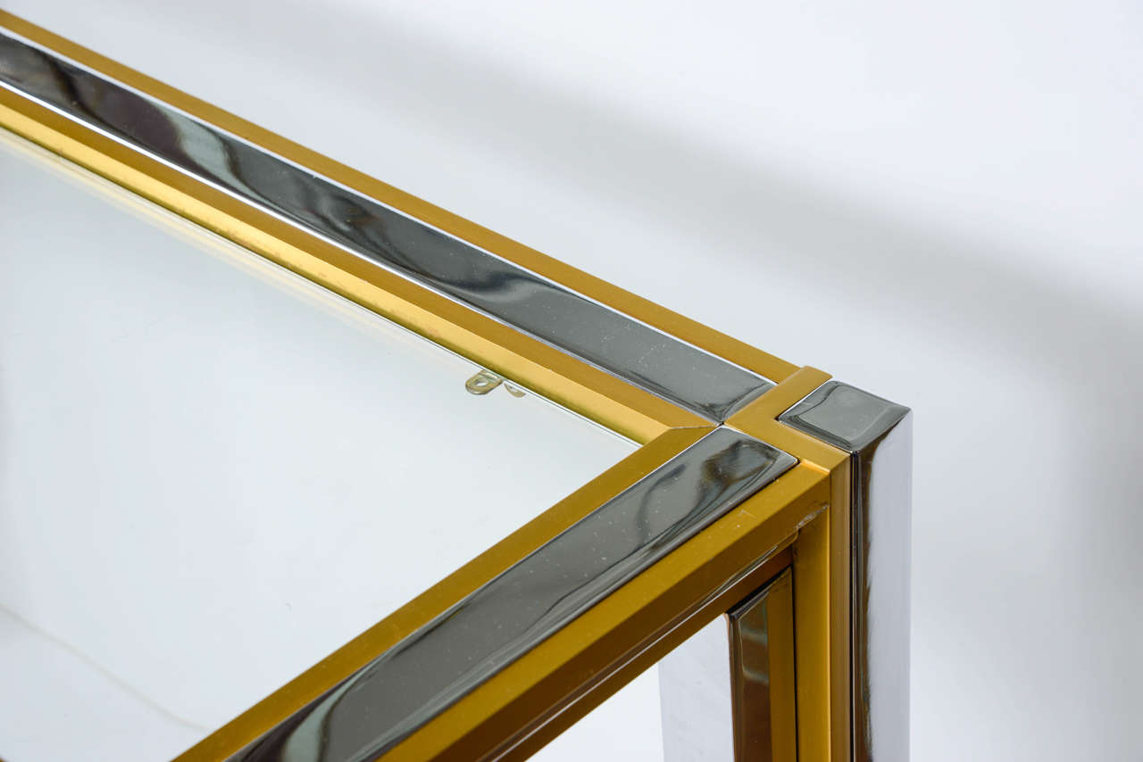 Console Table with Glass, Brass and Chrome-Plated Metal 1