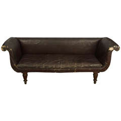 Antique Regency Mahogany Scroll End Sofa Upholstered in Leather Cloth