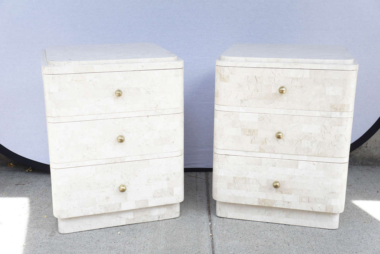 two Tesselated Marble night stands from Maitland-Smith