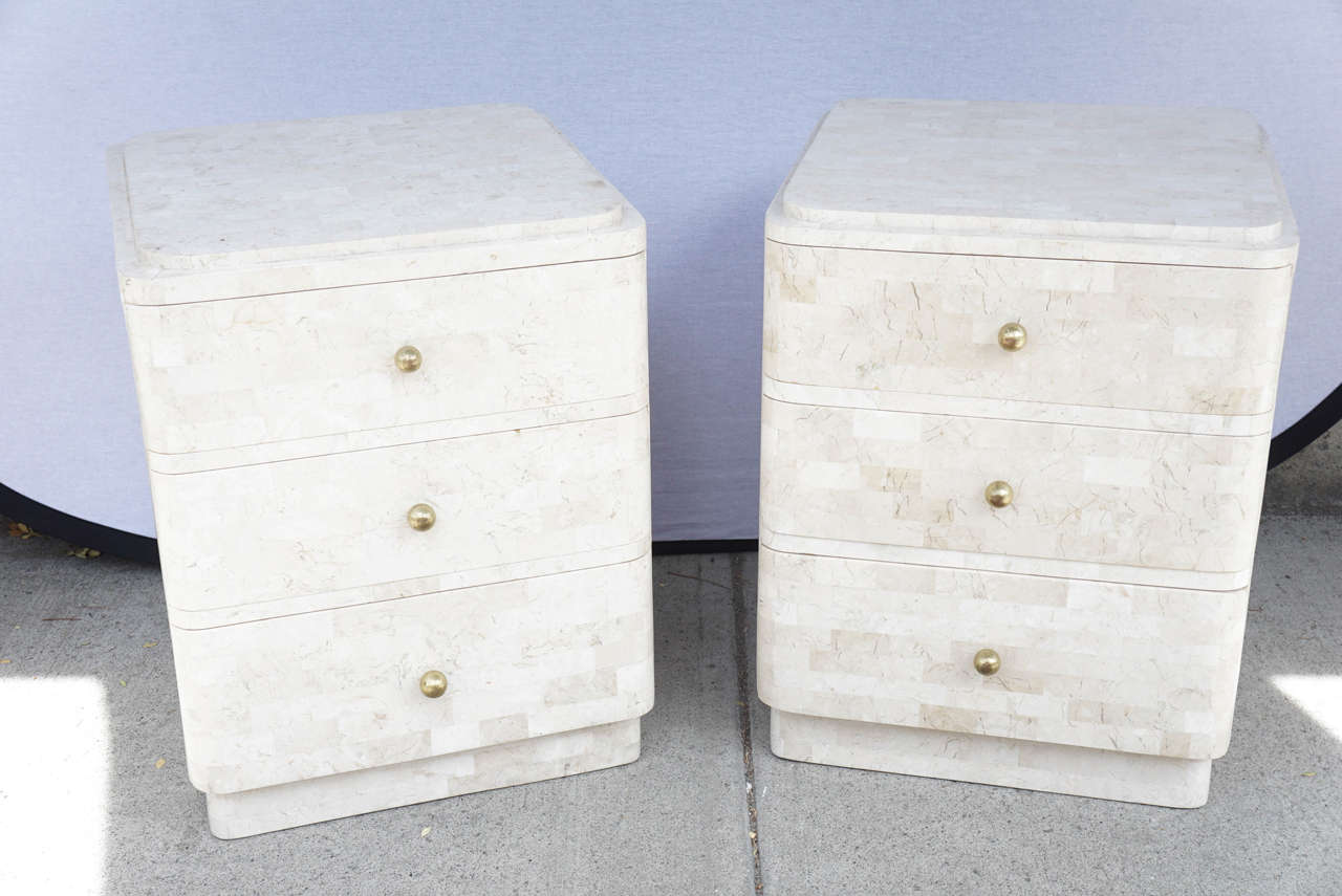 Mid-Century Modern Two Maitland-Smith Tessellated Marble Nightstands
