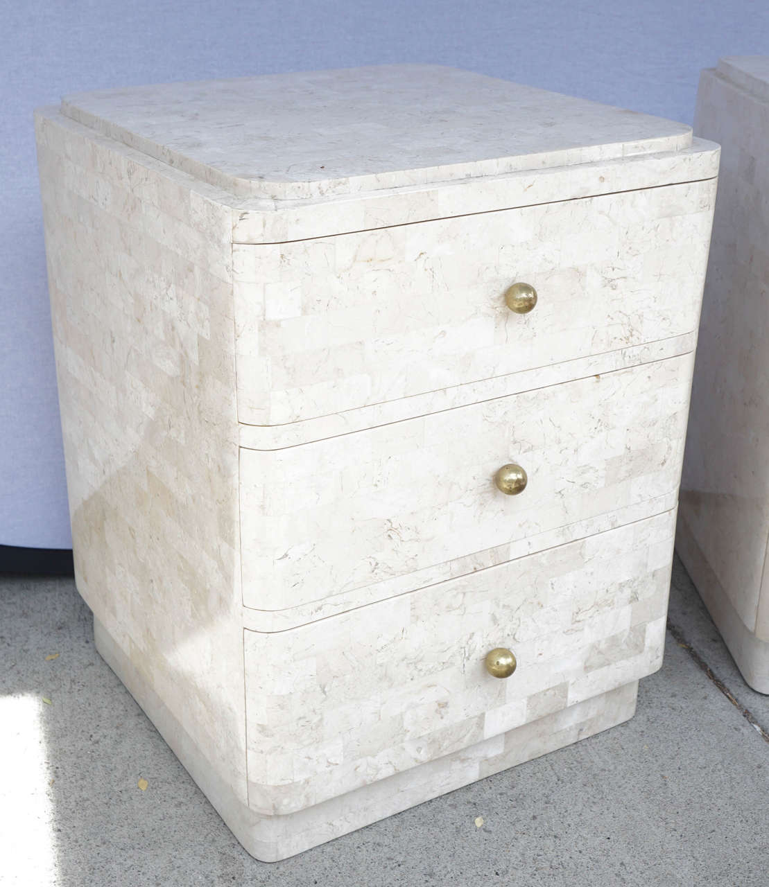 Two Maitland-Smith Tessellated Marble Nightstands In Excellent Condition In Hudson, NY