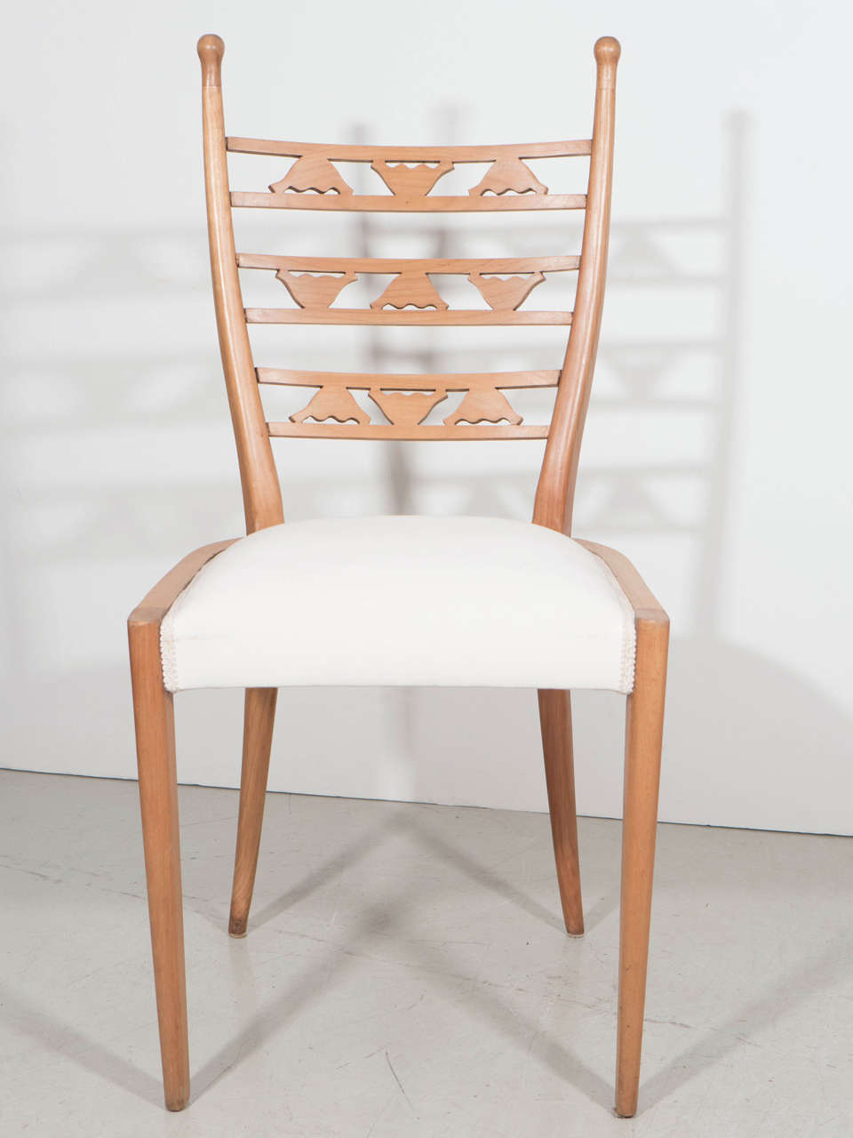 Paolo Buffa Attributed Set of Four Carved Blonde Wood Chairs