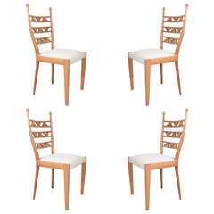 Paolo Buffa Attributed Set of Four Carved Blonde Wood Chairs