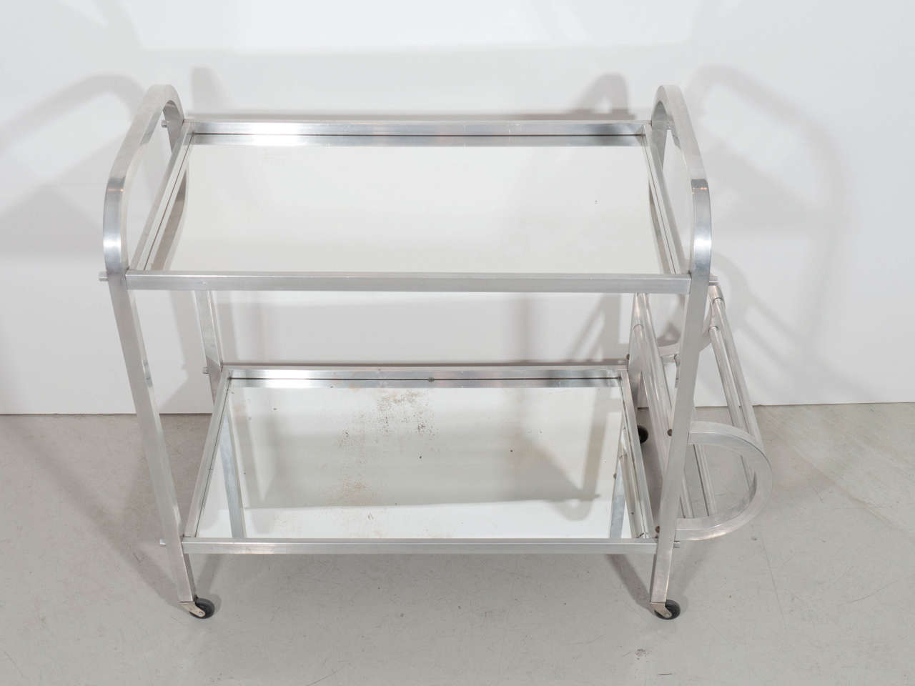 Aluminum and Mirror Bar Cart In Good Condition For Sale In New York, NY