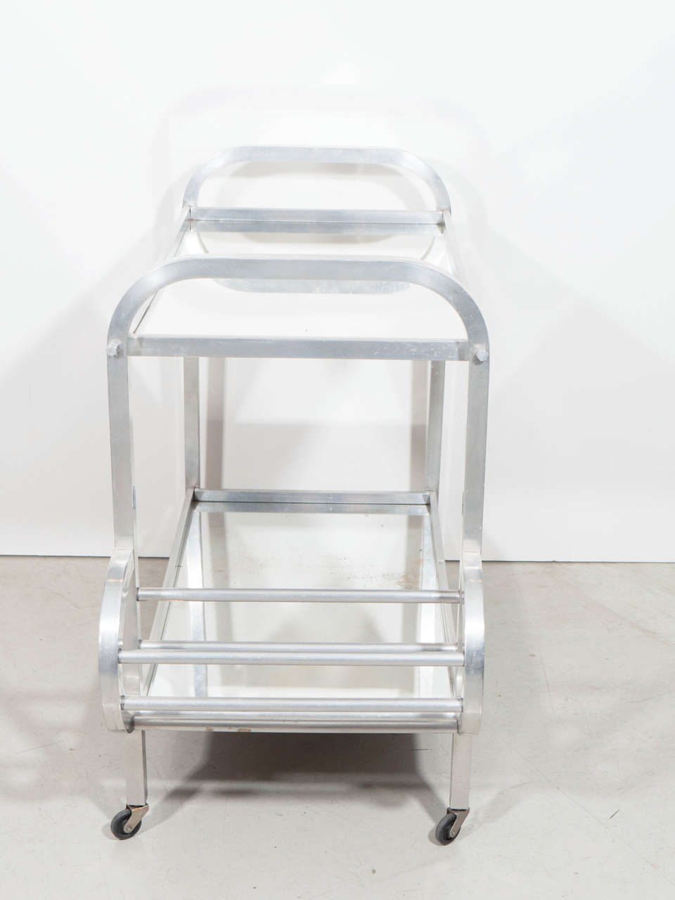 Mid-20th Century Aluminum and Mirror Bar Cart For Sale