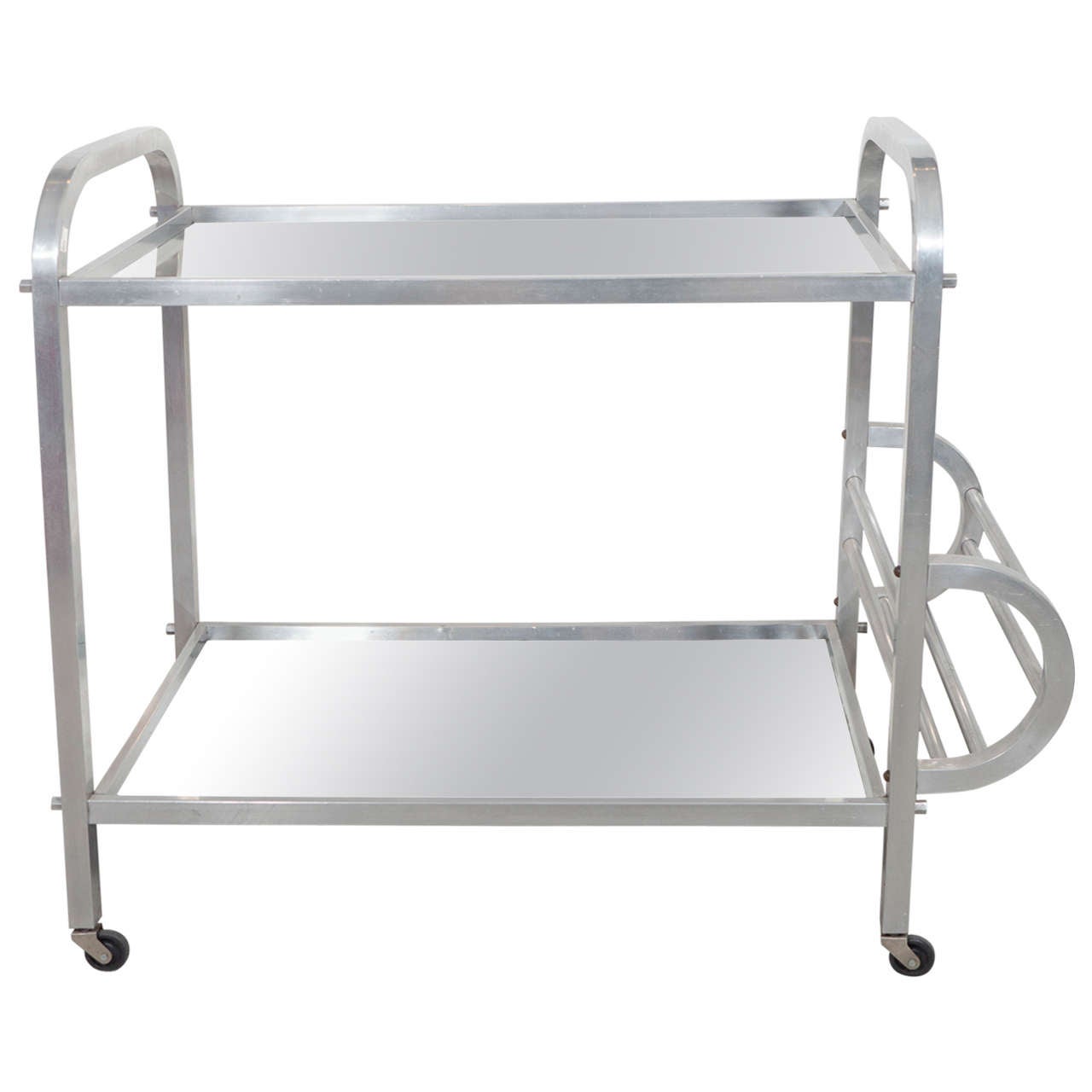 Aluminum and Mirror Bar Cart For Sale