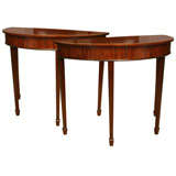 Pair of Early 19th C George III Mahogany Demilune Console Tables