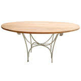 Indoor or Outdoor Round Teak and Metal Base Table