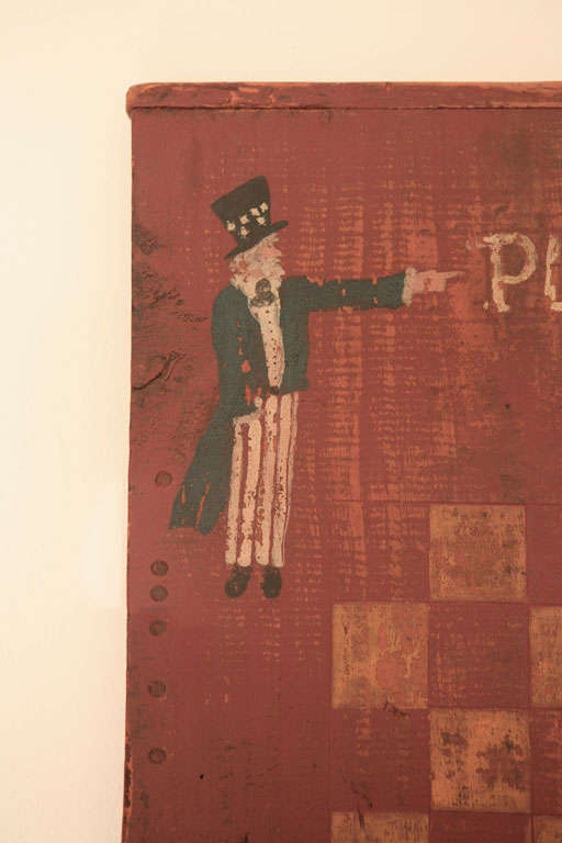 Pine 19thc Original Painted Uncle Sam Game Board