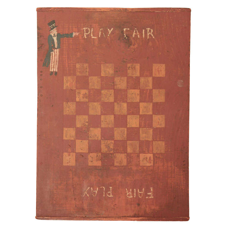 19thc Original Painted Uncle Sam Game Board"play Fair"