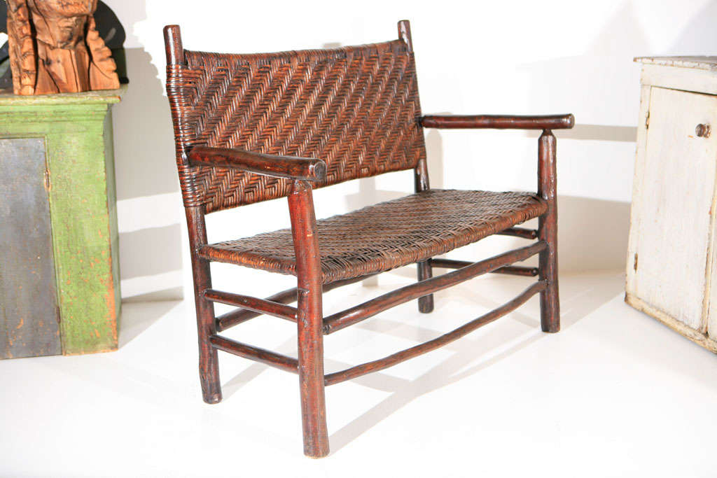 Early 20thc Original Surface Signed Old Hickory Bench