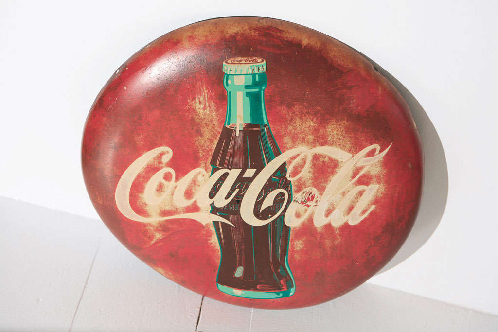 Mid-20th Century Fantastic Original Painted  Coke Sign Dated 1943