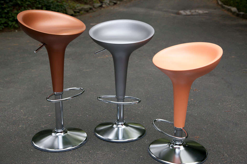 Three  Bombo  Bar  Stools  In  Metallic  Colors by  Magis In Excellent Condition In Bedford, NY