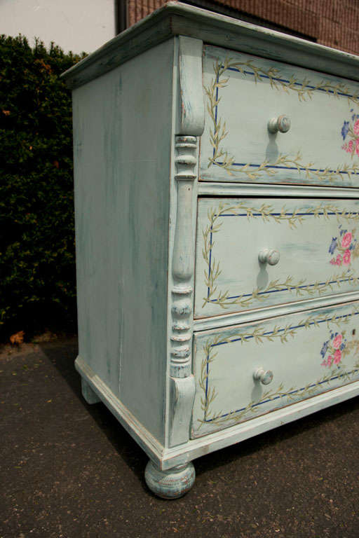 Pine Antique  Romanian  Painted Chest of Drawers For Sale