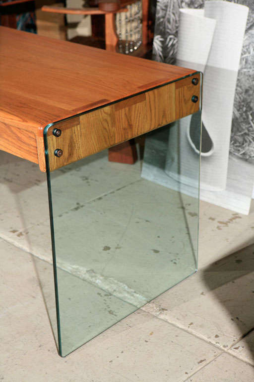 Three Drawer Oak Desk with glass sides by Gerald McCabe