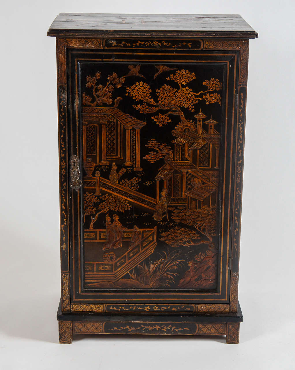 English Chinoiserie Lacquer Pedestal Cabinet - England, circa 1830