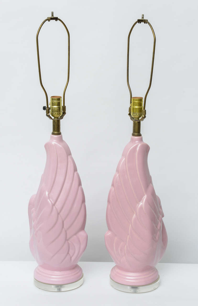 American Beautiful Ceramic and Lucite Swan Lamps, USA, 1960s