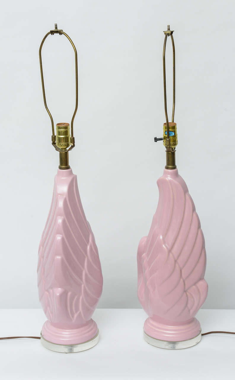 Mid-20th Century Beautiful Ceramic and Lucite Swan Lamps, USA, 1960s