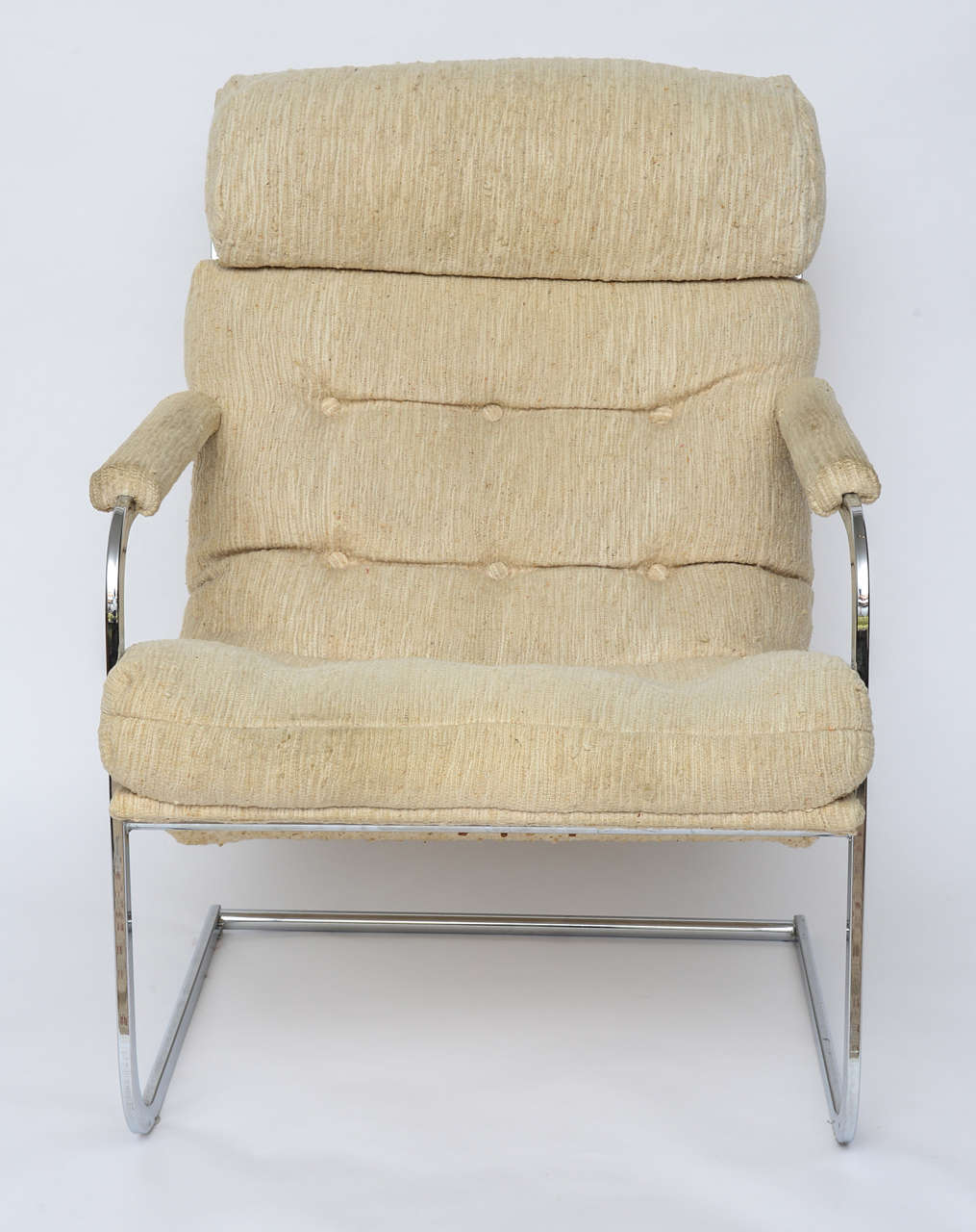 Magnifique chaise longue cantilever en chrome et tissu dans le style de Milo Baughman 1960
