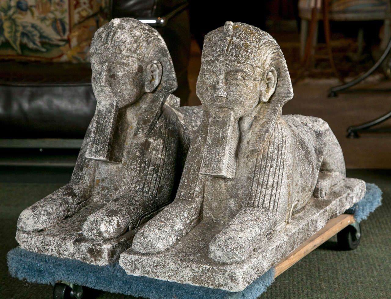 Pair of Cast Stone Sphinxes 4