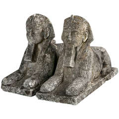 Pair of Cast Stone Sphinxes