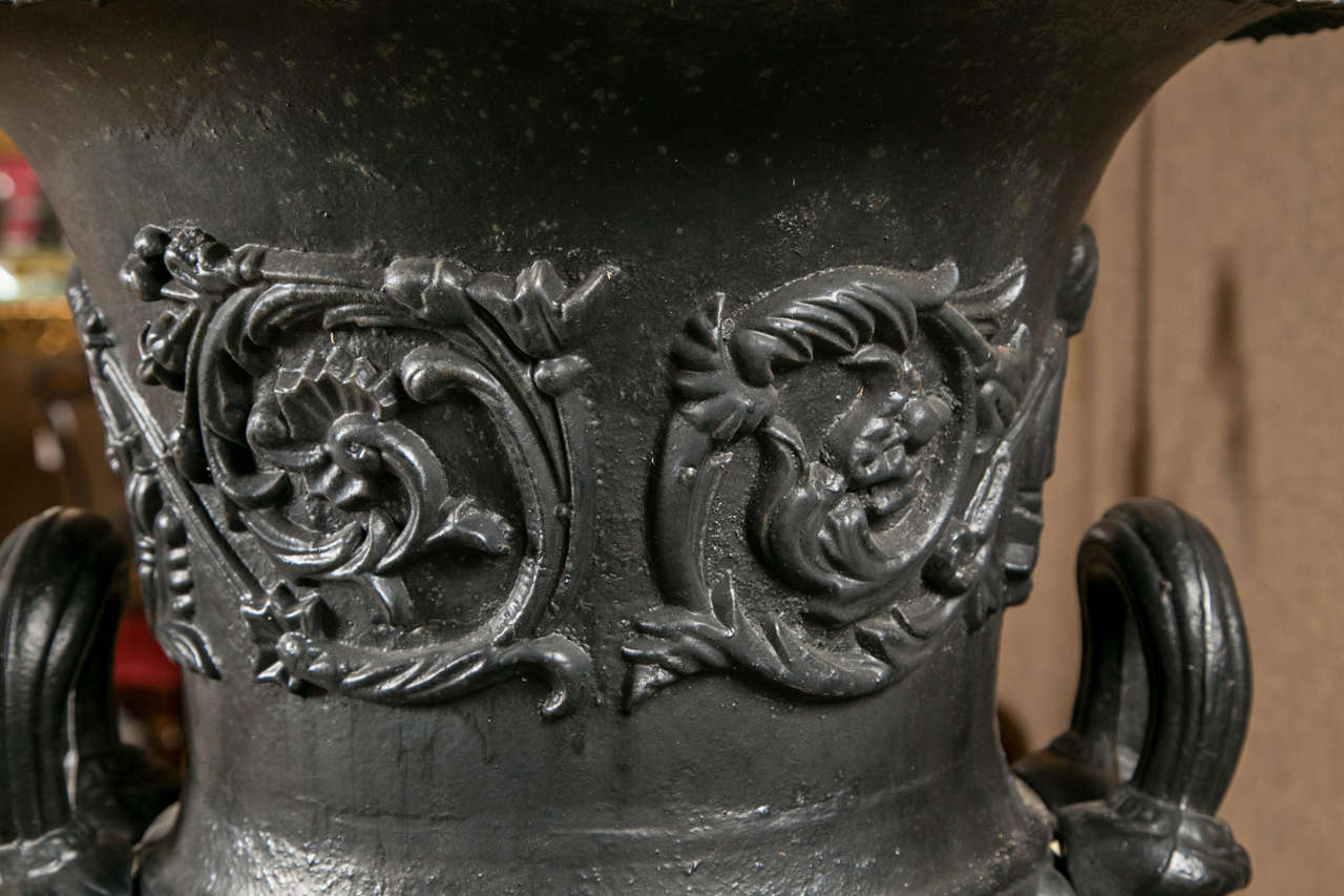 Neoclassical Pair of Cast Iron Urns