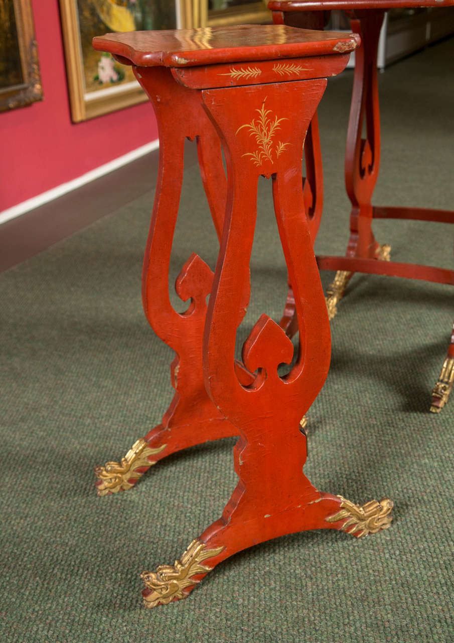 19th Century Red Chinoiserie Nesting Tables