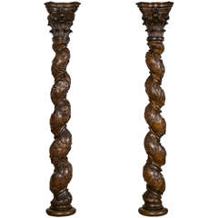 Pair of Carved Walnut Pilasters