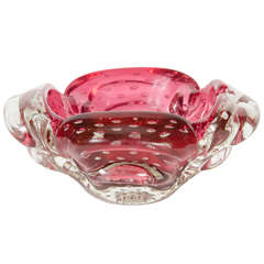 Hand-Blown Swirled Murano Glass Bowl in Burmese Ruby
