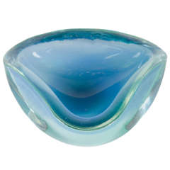 Hand Blown Murano Glass Bowl in Tones of Cerulean Blue
