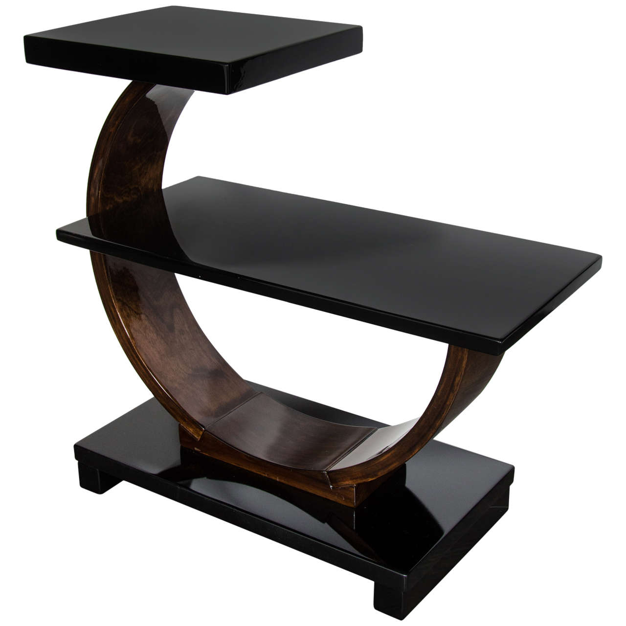 Sculptural Art Deco Side Table by Modernage in Black Lacquer & Walnut