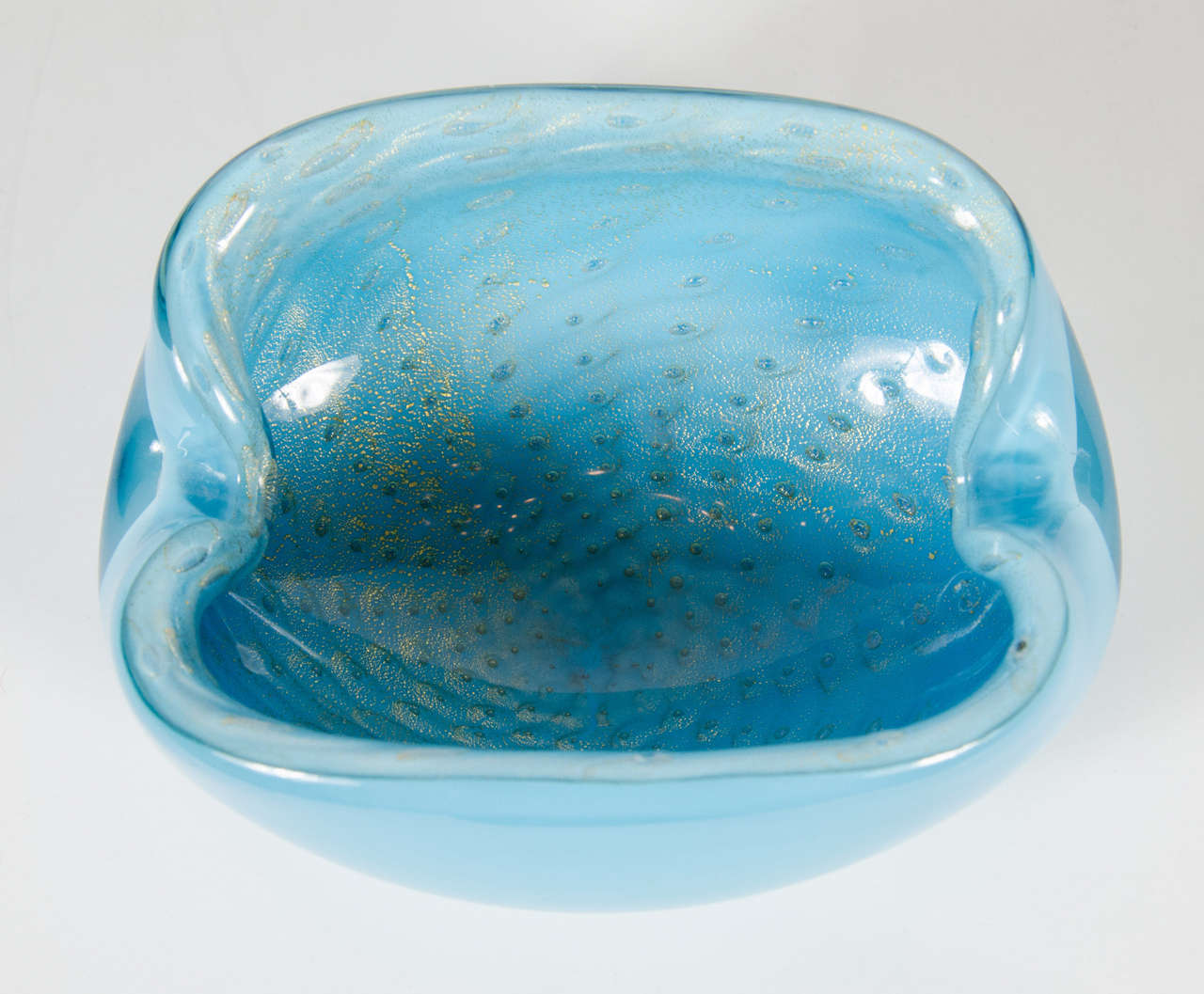 Italian Hand-Blown Murano Glass Bowl with 24K Gold Flecks in Robins Egg Blue