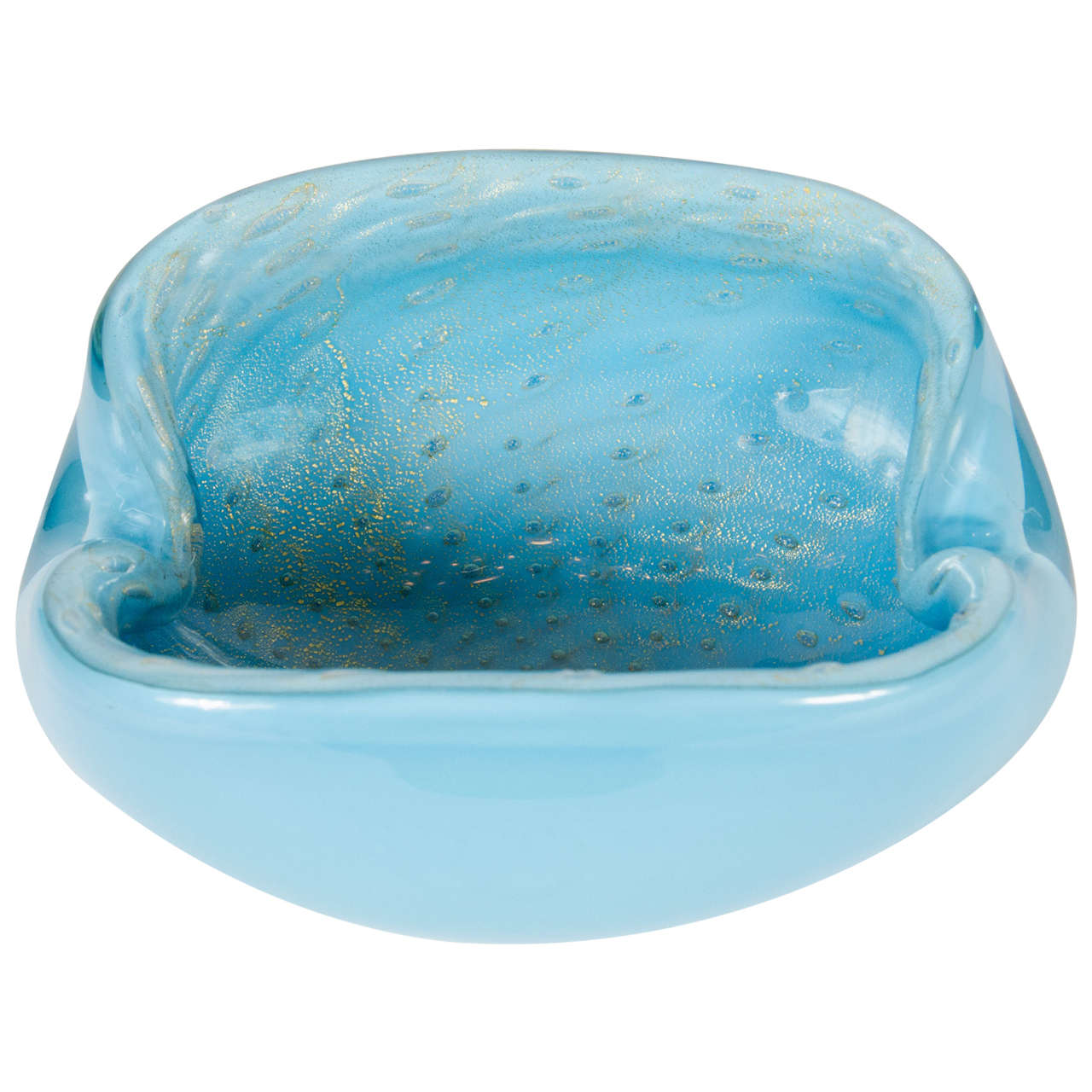 Hand-Blown Murano Glass Bowl with 24K Gold Flecks in Robins Egg Blue
