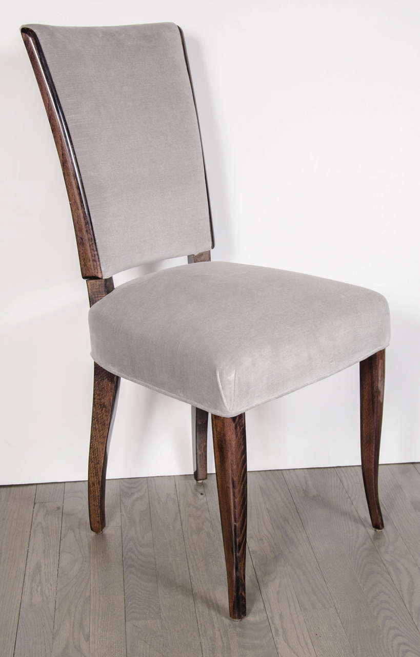 Exquisite French Art Deco Occasional / Desk Chair in Mahogany and Pewter Velvet
