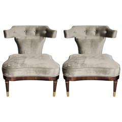 Pair of Mid-Century Modernist Slipper Chairs with Klismos Back