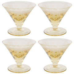 Art Deco Set of Four Citrine Martini Glasses with Skyscraper Detailing