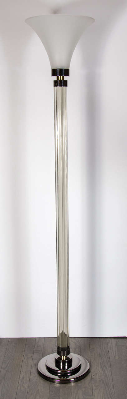Pair of Mid-Century Modern Glass Rod Torchieres in the Manner of Karl Springer