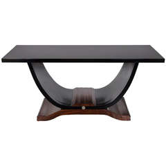 Art Deco Console Table in the Manner of Ruhlmann in Black Lacquer and Rosewood