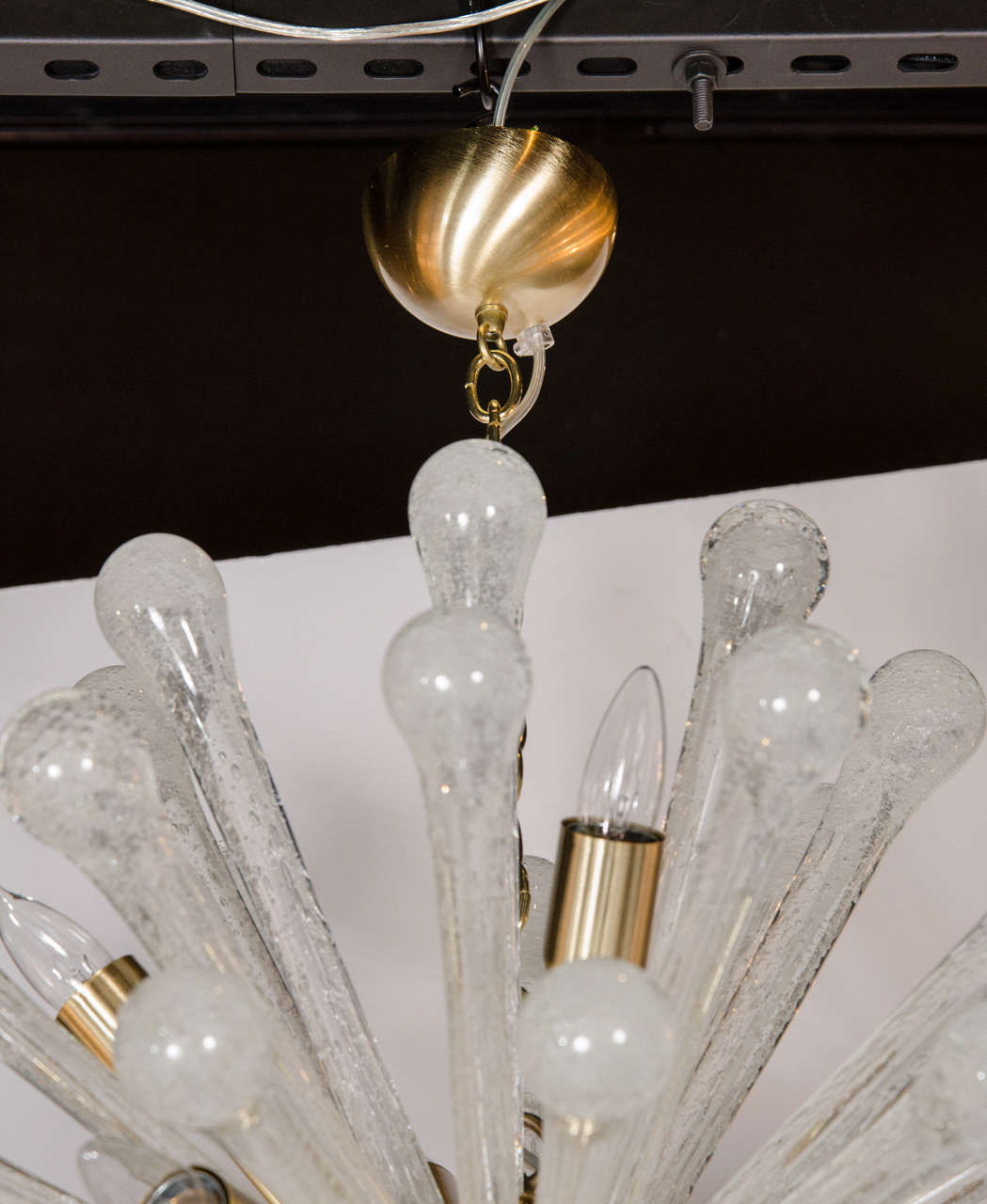 Italian Modernist Hand Blown Murano Glass Sputnik Chandelier with Brass Fittings For Sale