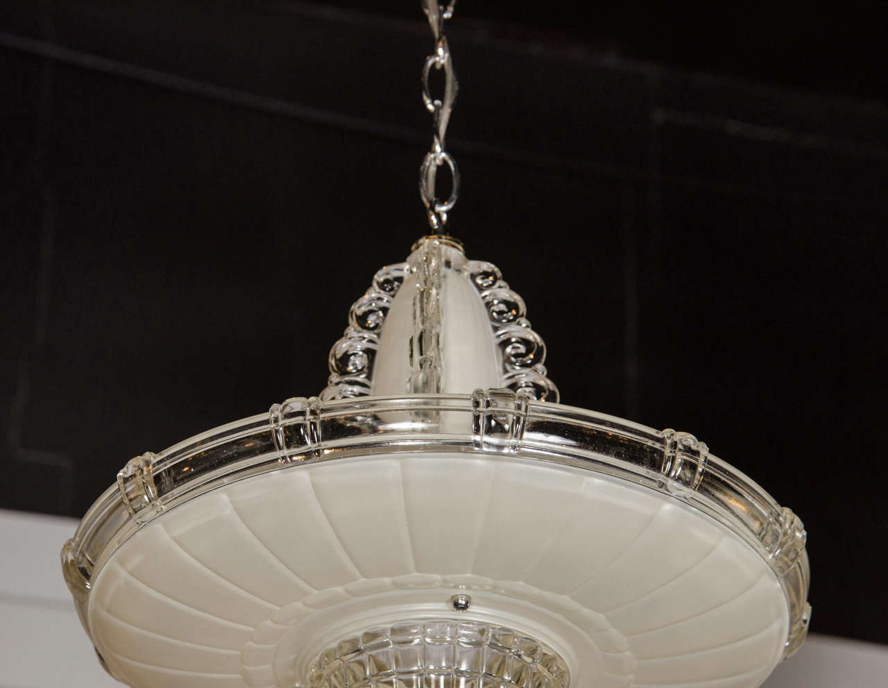 20th Century Skyscraper Style Art Deco Chandelier by Lightolier in Clear and Frosted Glass