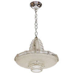 Skyscraper Style Art Deco Chandelier by Lightolier in Clear and Frosted Glass