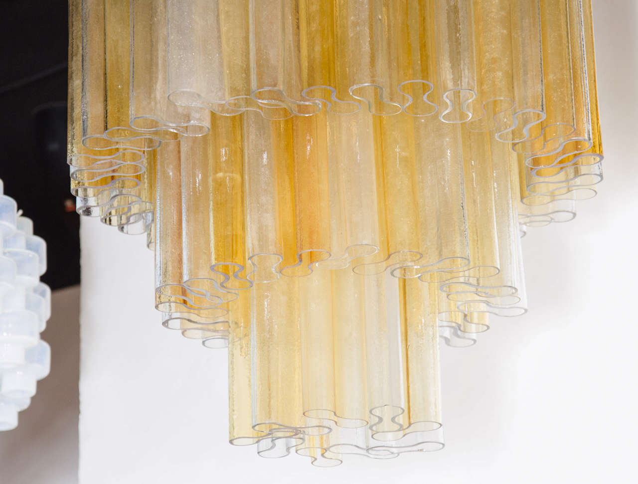 Italian Mid-Century Modernist 3 Tier Amber & Clear Chandelier by Barovier e Toso