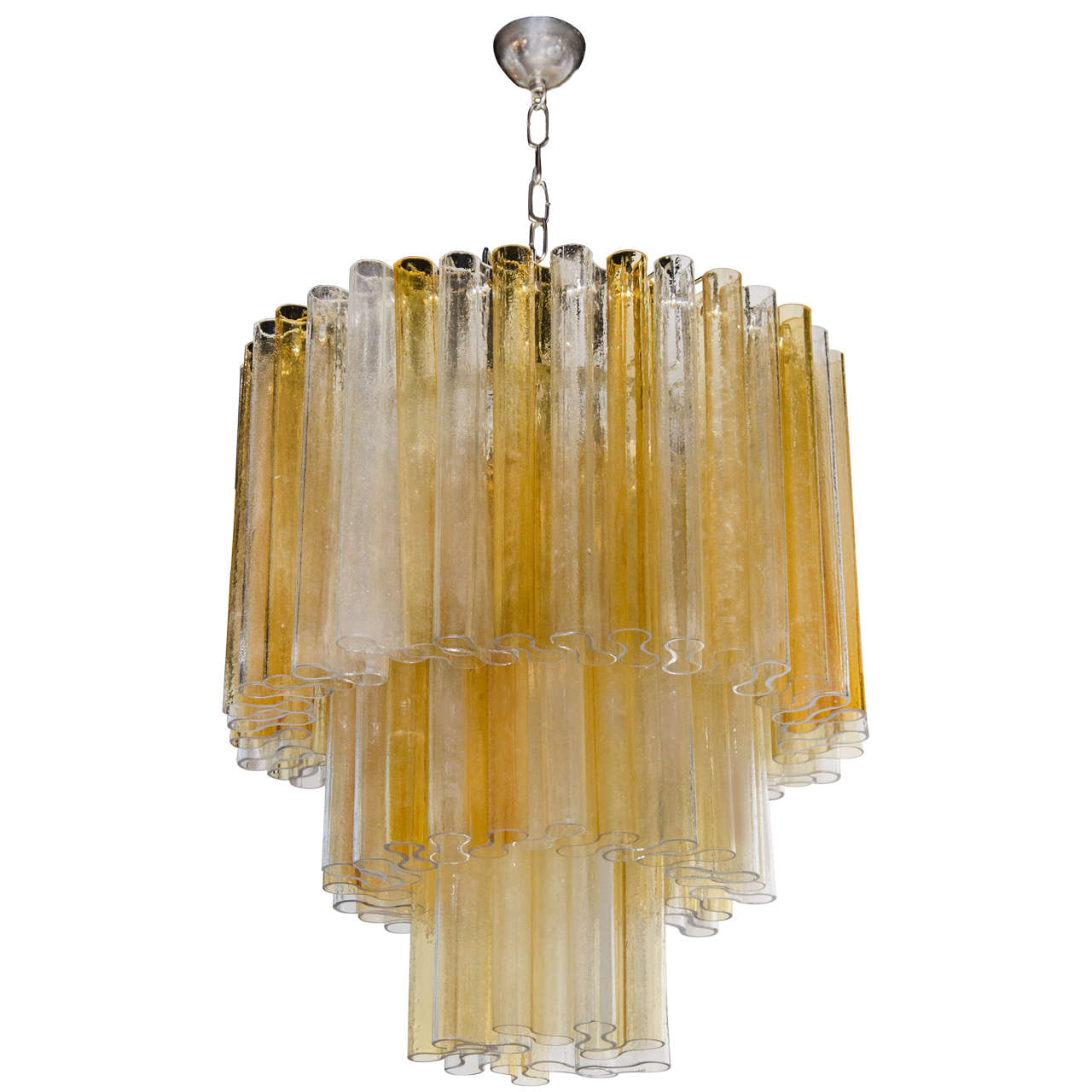 Mid-Century Modernist 3 Tier Amber & Clear Chandelier by Barovier e Toso