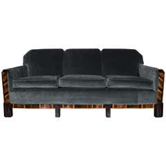 Stunning Art Deco Cubist Style Sofa in Book Matched Macassar and Walnut