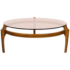 Mid-Century Modernist Cocktail Table in Bronze Glass and Sculptural Walnut Base