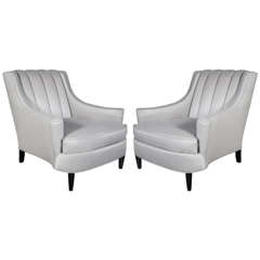 Pair of 1940's Hollywood Scroll Arm Club Chairs with Channel Back