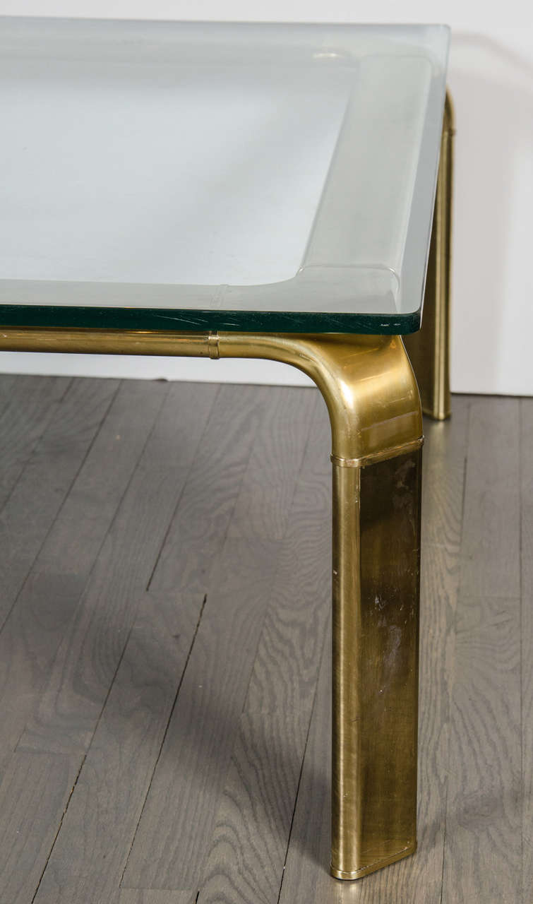 American Mid-Century Modern Square Brass Cocktail Table in the Manner of Mastercraft