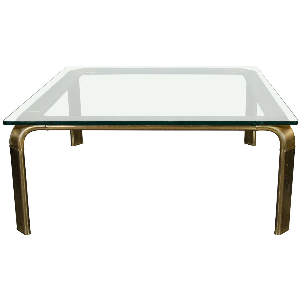 Mid-Century Modern Square Brass Cocktail Table in the Manner of Mastercraft