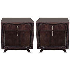 Pair of Modernist Shadowbox Form End Tables / Nightstands in Ebonized Walnut